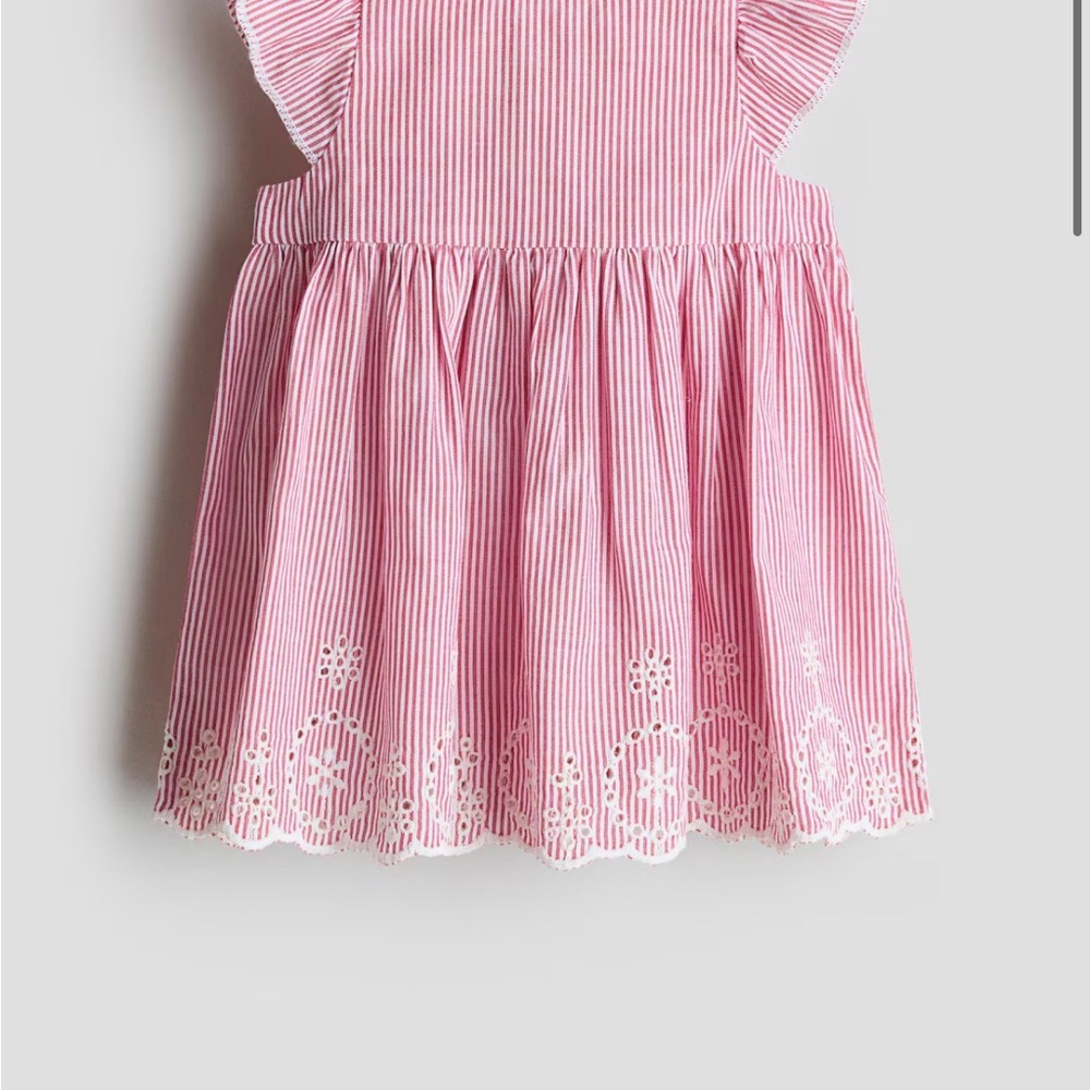 Pink Striped Eyelet Hem Girls Dress